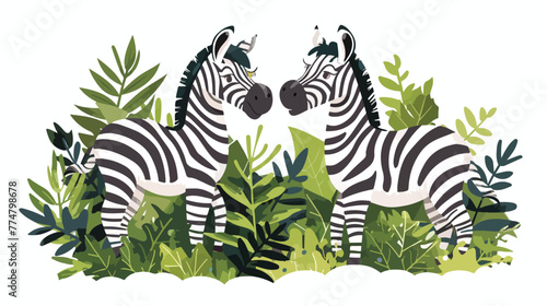 Two zebras in the jungle flat vector isolated
