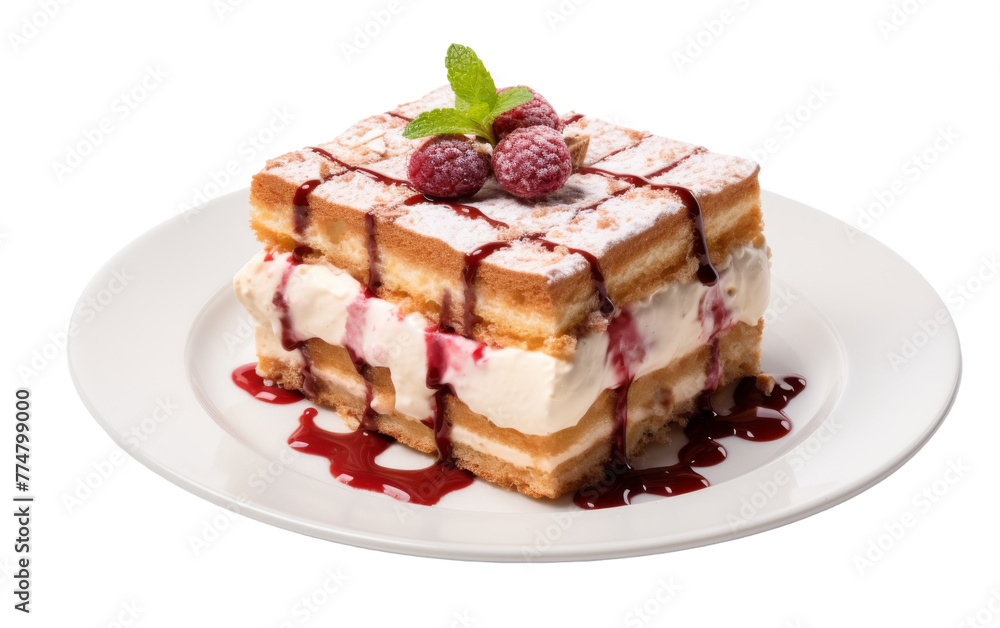 A white plate holds a decadent piece of cake, tempting with its sweet aroma and inviting texture A white plate holds a decadent piece of cake, tempting with its sweet aroma and inviting texture