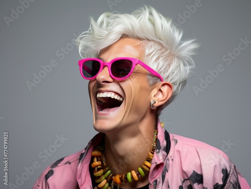 Woman With White Hair and Pink Sunglasses