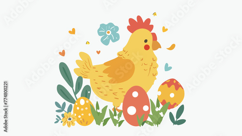 Chicken Easter Baby Happy Flat Color Icon. Vector icon