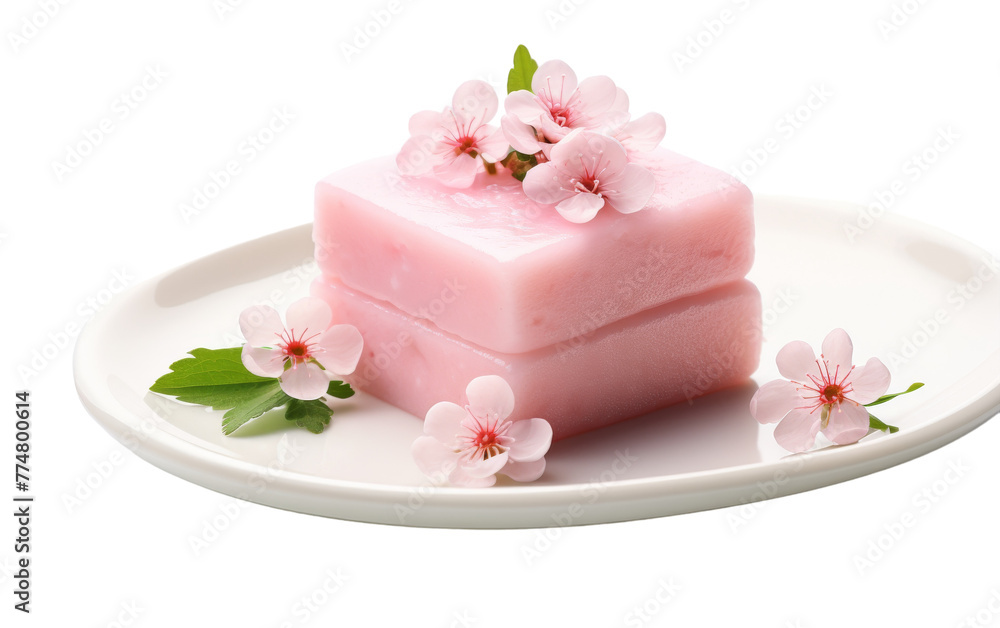 A piece of pink cake delicately placed on a white plate A piece of pink cake delicately placed on a white plate
