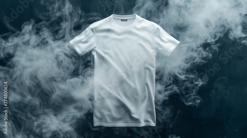 Blank shirt template with black background and smoke