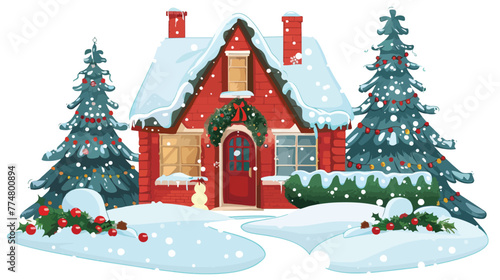 Christmas home clip art vector illustration isolated flat