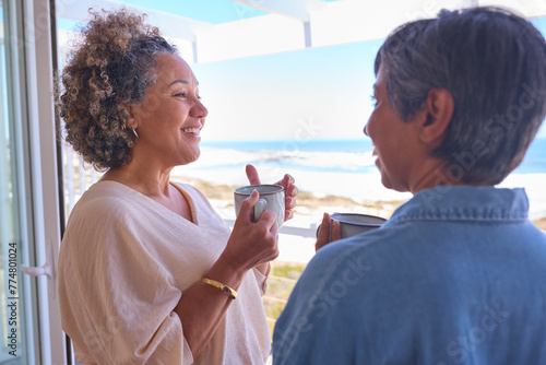 Photos Two Mature Women Friends In Beachfront House Overlooking Ocean For Summer Vacati