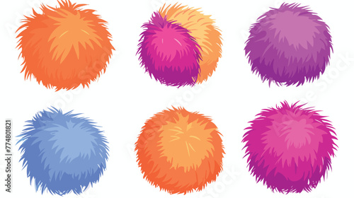 Colorful cartoon fluffy and furry pompons. Fur ball an