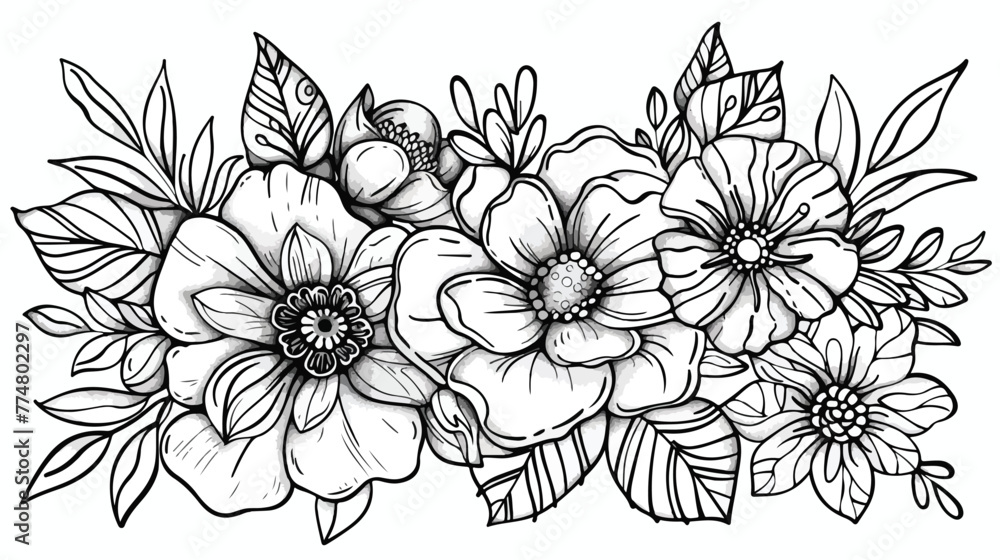 Coloring Book for adults. Hand drawn flowers in zentan