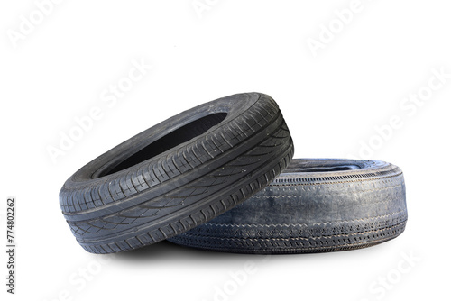 old worn damaged tires isolated on white background