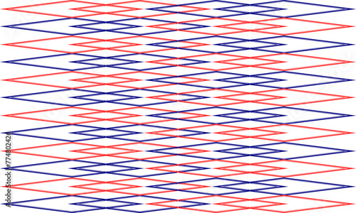 Seamless pattern with rhombuses in white red and blue, colors of national flag, diamond block vertical strip, with squares block arrange as wall design for fabric print, wallpaper, background