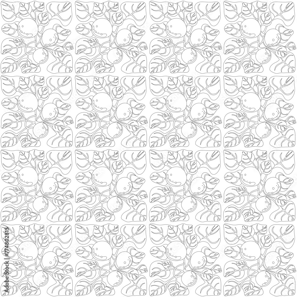 Summer garden mosaic fruit pattern : orange black and white