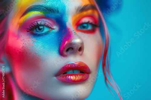 Woman With Bright Makeup and Rainbow Make-Up