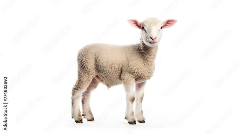 Obraz premium Lamb standing up, isolated on a white background