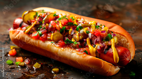 Delicious hot dog, fast food photo