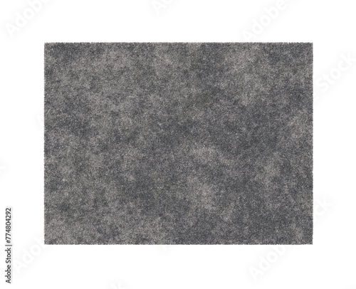 Modern, gray rectangular carpet, top view. Rug on transparent background, PNG. Cut out home decor. Contemporary, loft style. Flat lay, floor plan. 3D rendering.