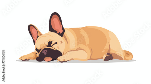 Cute french bulldog sleeping at home flat vector isolated