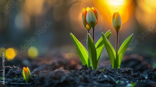 sprouting flowers emerging from the ground, ai generated