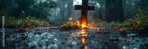 Antique, cross symbol, cemetery stone, wet, Easter banner, most amazing, HD, 8K wallpaper, stock, photographic, image, religious, holiday, celebration, Christianity, resurrection, Jesus, crucifixion, 