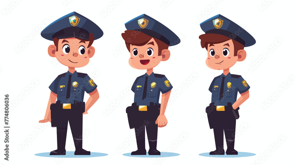 Cute police officer cartoon flat vector isolated on white
