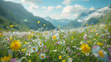 Alpine meadows alive with wildflowers in summer
