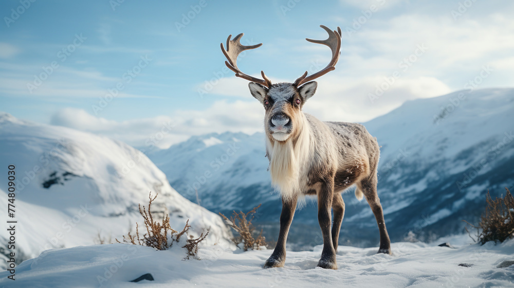 Reindeer standing in nature, close-up view