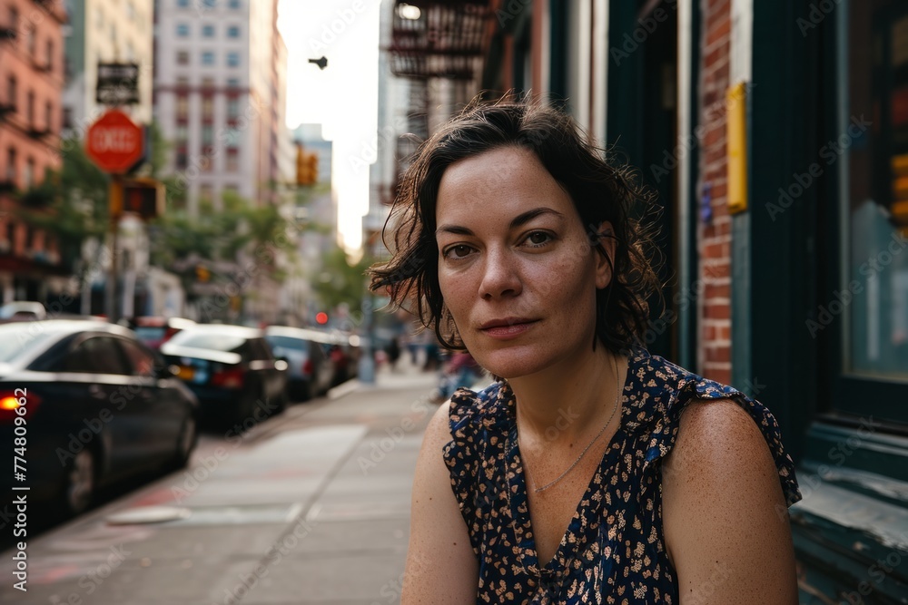 Young woman in the streets of New York City, United States.