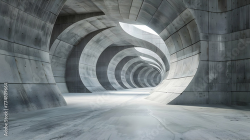 Round concrete tunnel interior. Abstract 3d