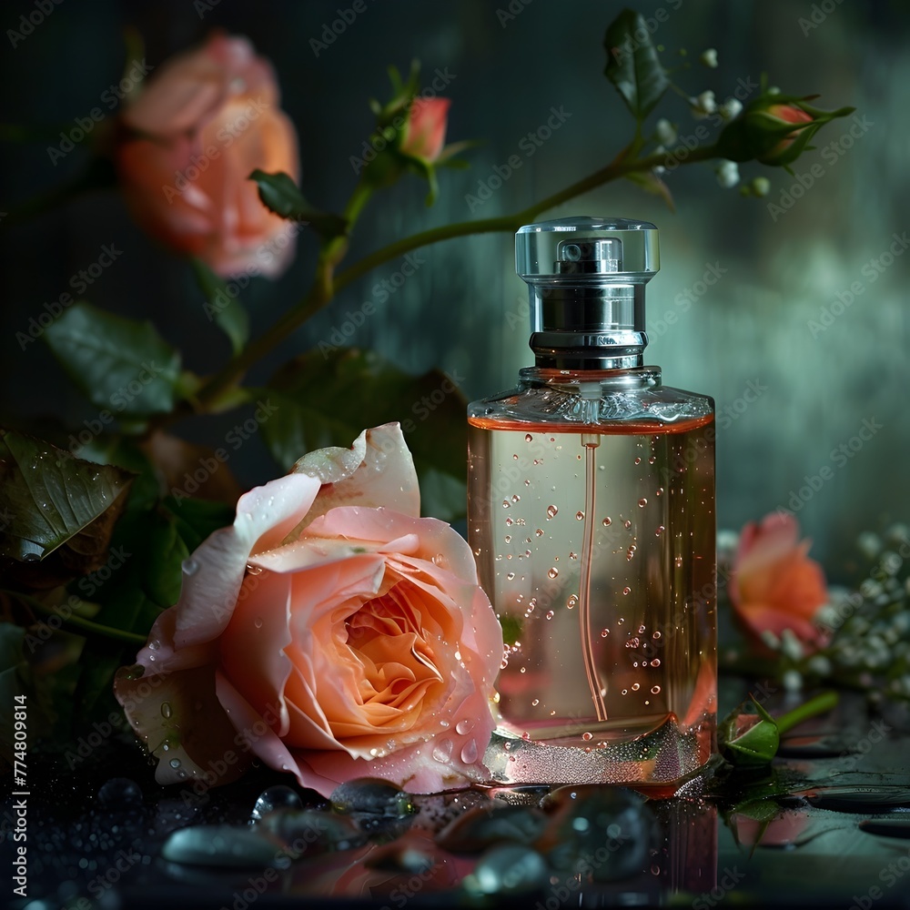 Luxury Perfume Photography Fresh English Rose in Studio with Natural Lighting - obrazy, fototapety, plakaty 