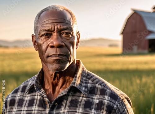 An senior farmer in the background of his holdings 