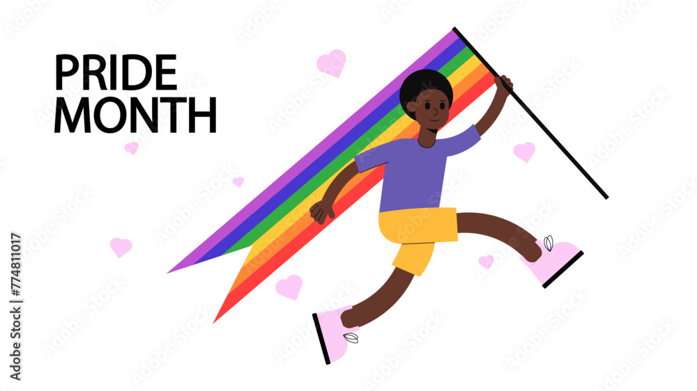 a guy with a rainbow flag, the inscription 