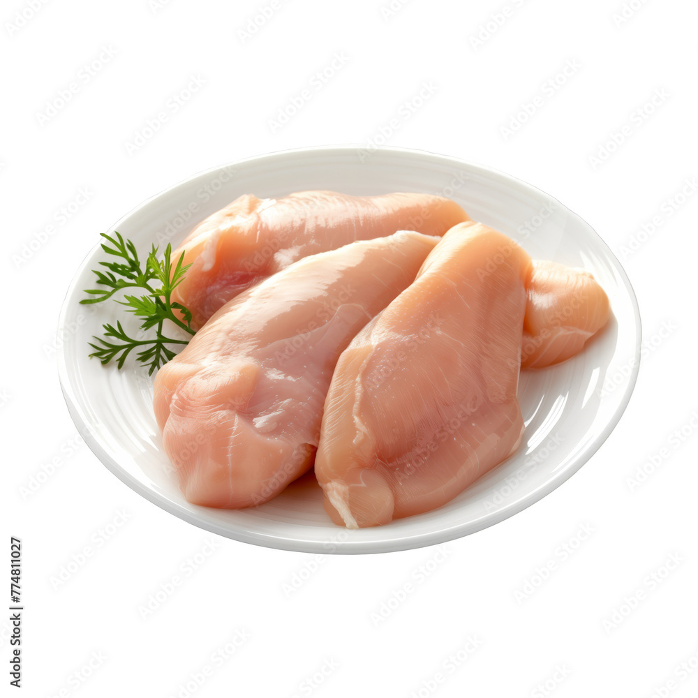 Three pieces of chicken are on a white plate Three pieces of chicken are on a white plate