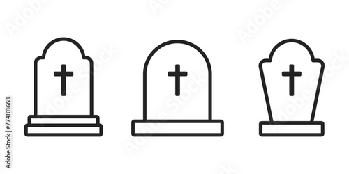 Tombstone line icon set. Headstone outline vector sign.