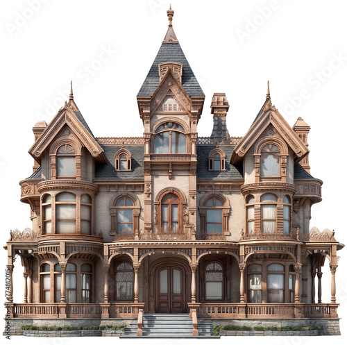 An old vintage mansion isolated on a white background photo