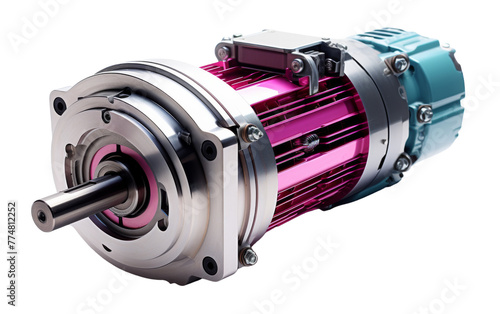 An electric motor sits on a plain white background, showcasing its intricate design and potential for power