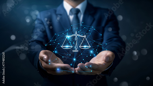 Digital Scales of Justice in Business Hands photo