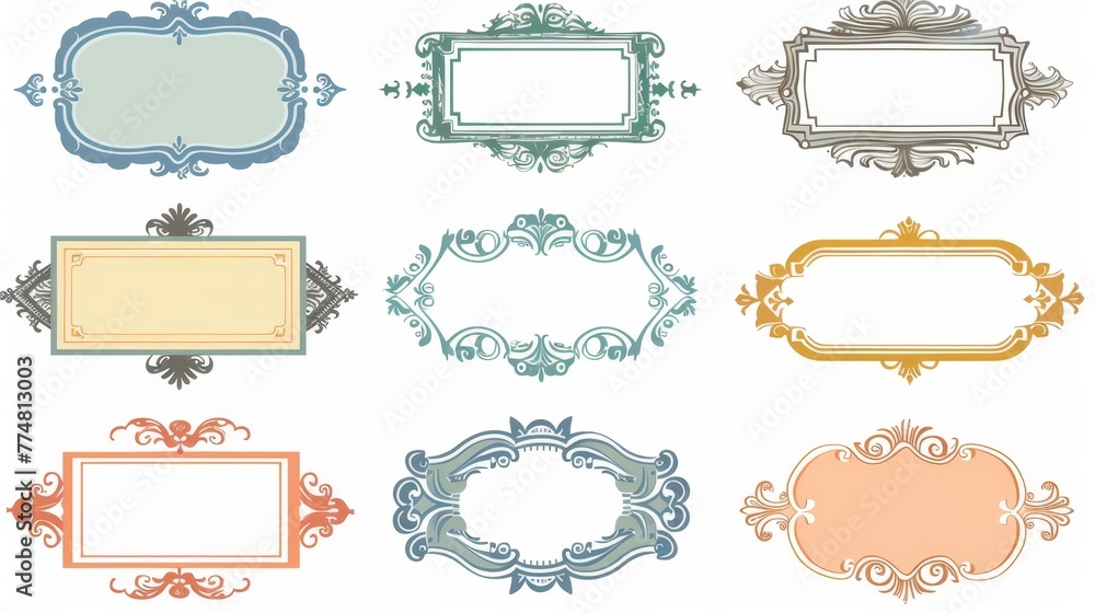 A set of colorful designs in European classic style on an isolated white background. Illustration