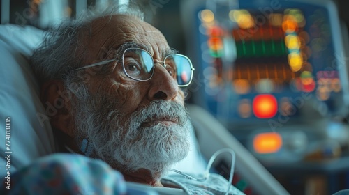 In the hospital's hushed corridors, a liver cancer fighter rests, supported by the comforting presence of caregivers and the promise of medical intervention.
 photo