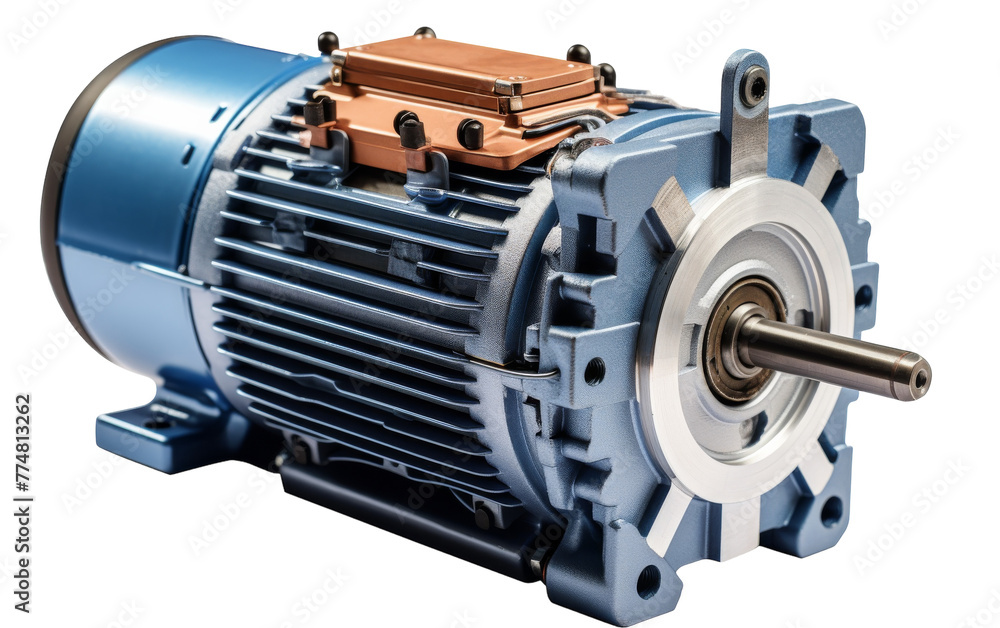 An electric motor hums softly in the center of a pristine white background An electric motor hums softly in the center of a pristine white background