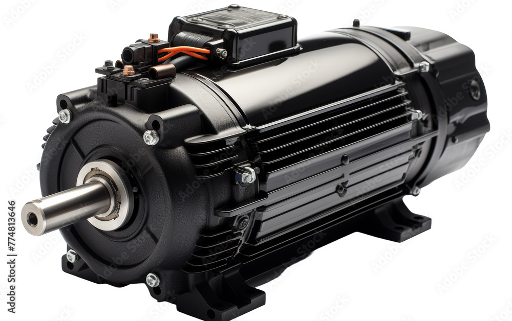 An electric motor spins gracefully on a white background An electric motor spins gracefully on a white background
