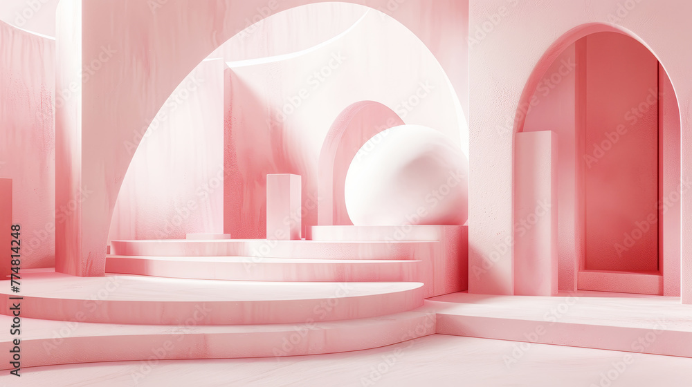 Abstract 3D background with soft geometric shapes in light pastel pink color digital minimalism. Generative AI Abstract 3D background with soft geometric shapes in light pastel pink color digital minimalism. Generative AI