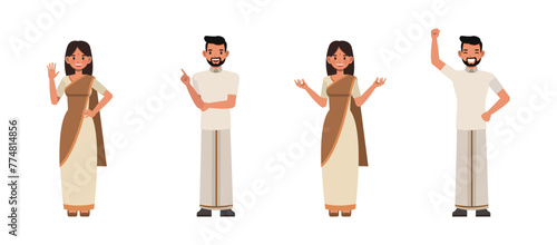 Set of happy Indian Businessman and businesswoman character vector design. Presentation in various action. People working in office planning, thinking and economic analysis.