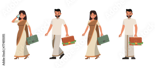 Set of Indian Businessman and businesswoman talk on phone character vector design. Presentation in various action. People working in office planning, thinking and economic analysis.
