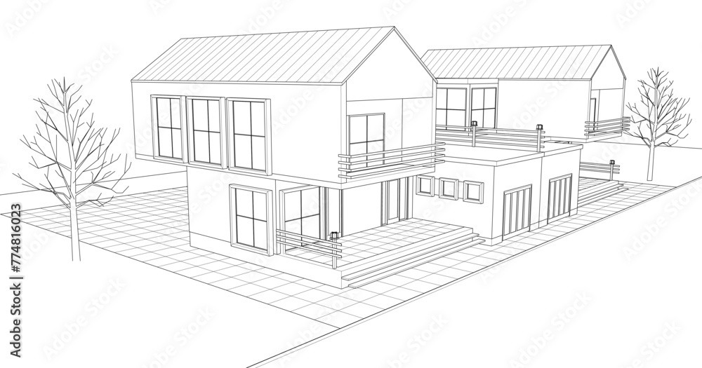 house with garage 3d illustration