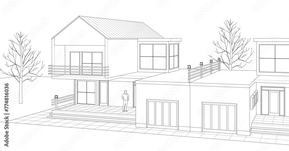 house with garage 3d illustration