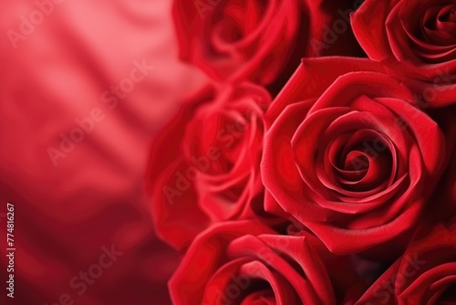 Vivid close-up of red rose petals  offering a lush and romantic visual experience. Red Rose Macro Photography on Red