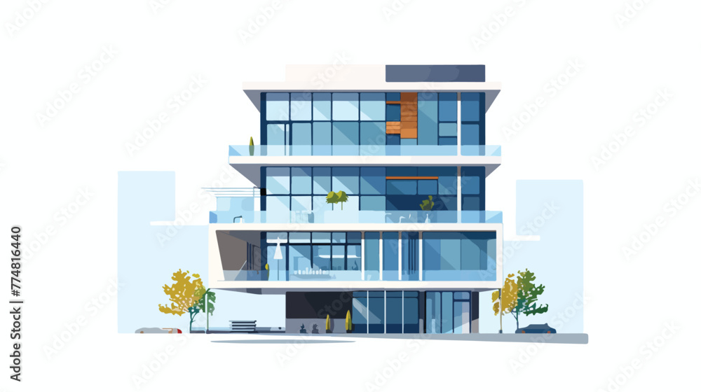 Modern building exterior against blue sky flat vector