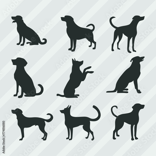 Dogs vector silhouettes bundle  Set of various pose dog collection