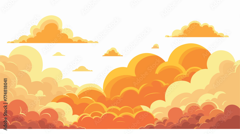 Orange clouds and sky at sunset flat vector isolated