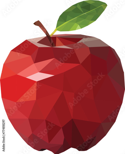 Isolated polygonal red apple with leaf. Transparent vector art. low poly art concept.