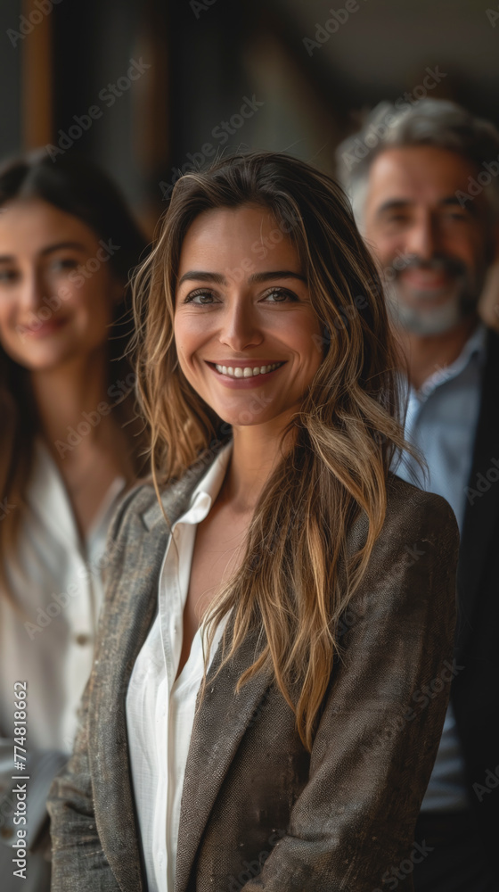 Portrait of a successful business woman in the office with colleagues. Portrait of a successful business woman in the office with colleagues.