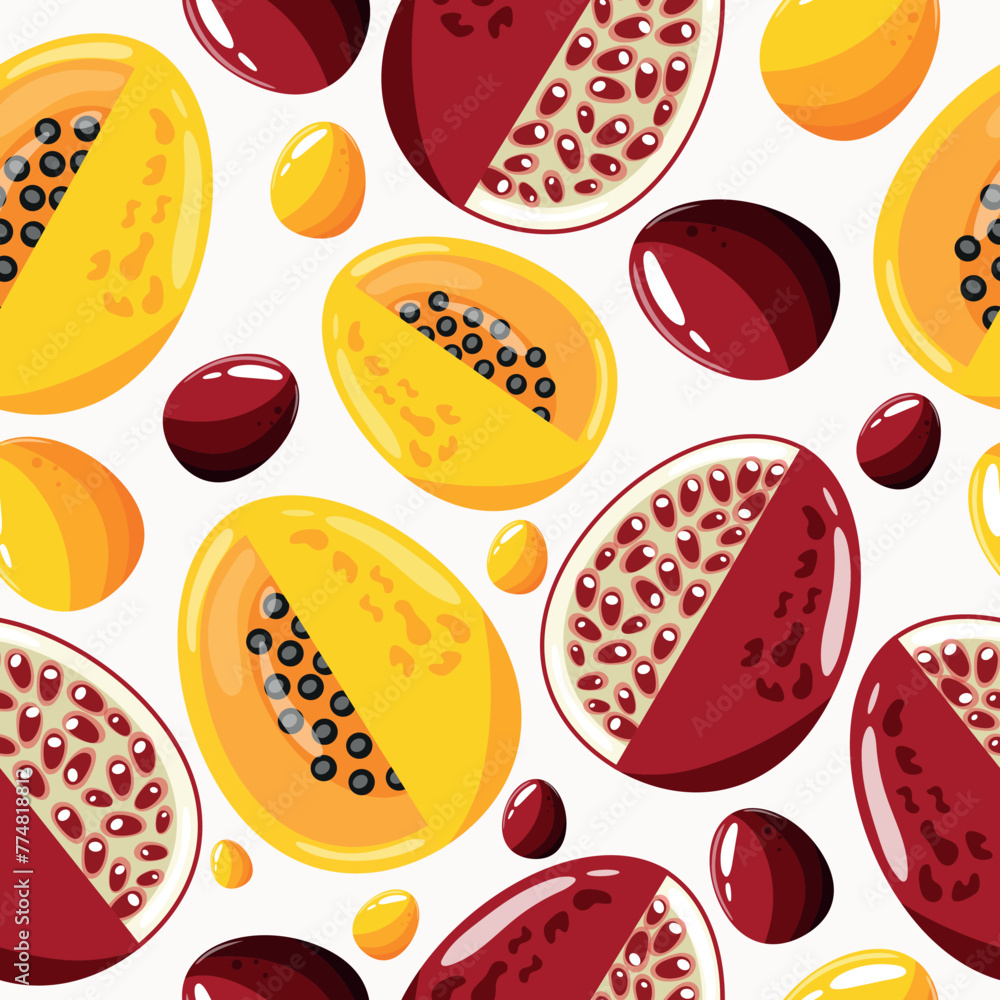Easter seamless pattern with decorated eggs with papaya, garnet and red, yellow eggs for holiday poster, textile or packaging Easter seamless pattern with decorated eggs with papaya, garnet and red, yellow eggs for holiday poster, textile or packaging