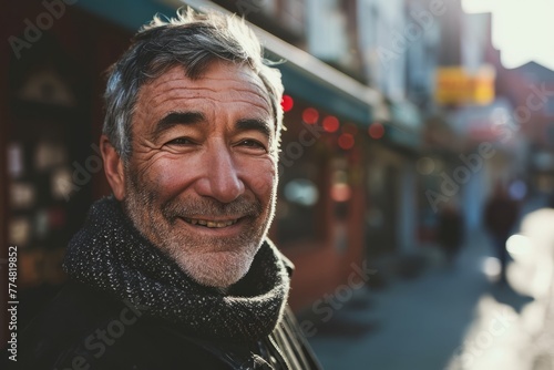 Portrait of a smiling senior man in the street of the city